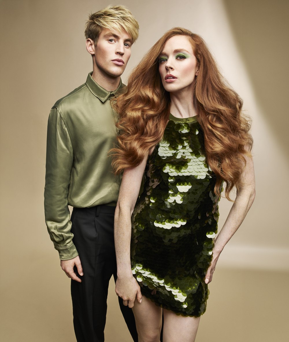 Couple in emerald sequin and satin